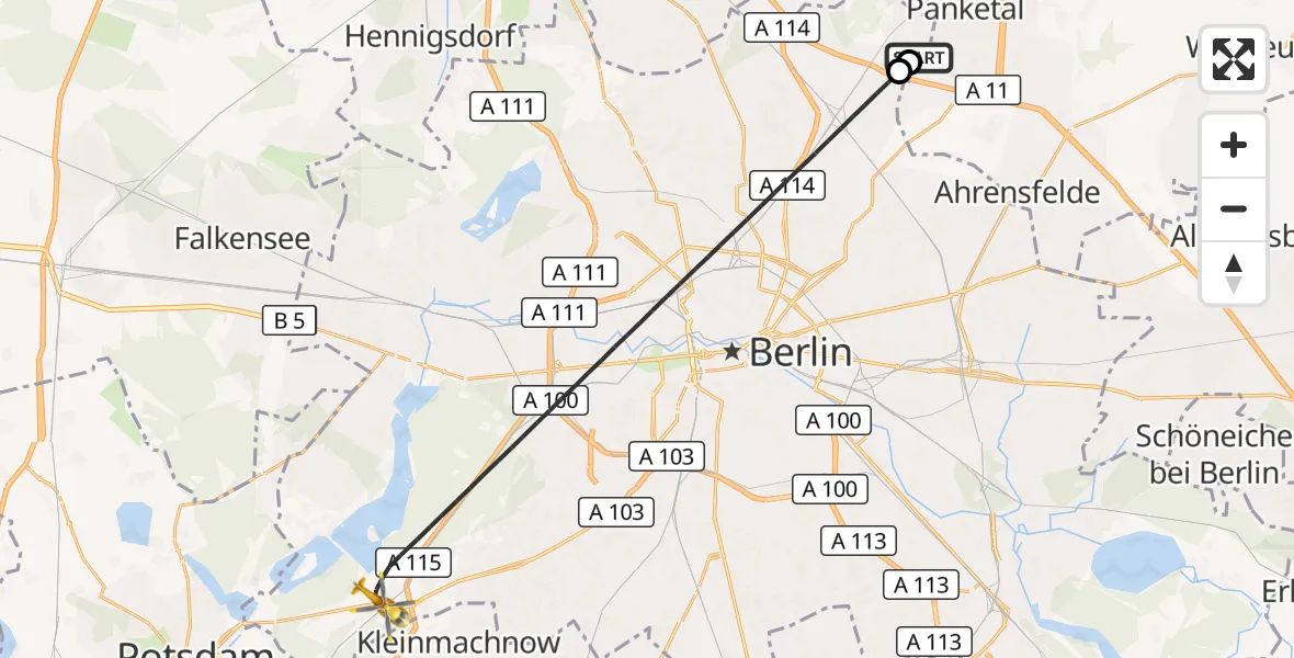 Flugroute Rettungshubschrauber Helios Clinic Berlin-Buch - Berlin, 25 Oktober 2026, 17:45