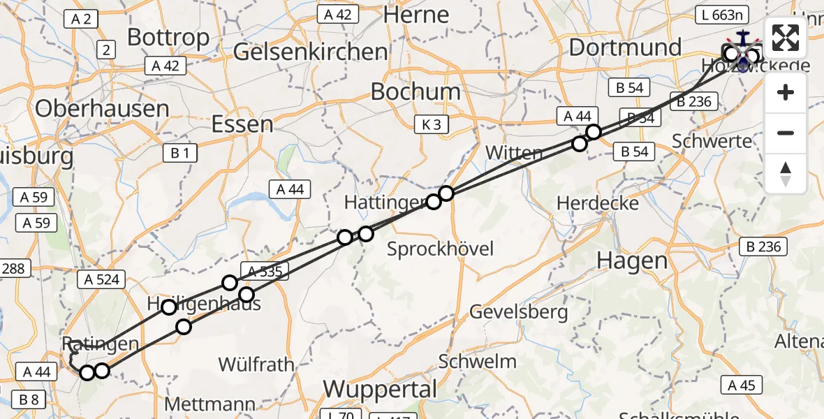 Flugroute Polizeihubschrauber Dortmund Flughafen - Dortmund Flughafen, 25 Oktober 2026, 17:48