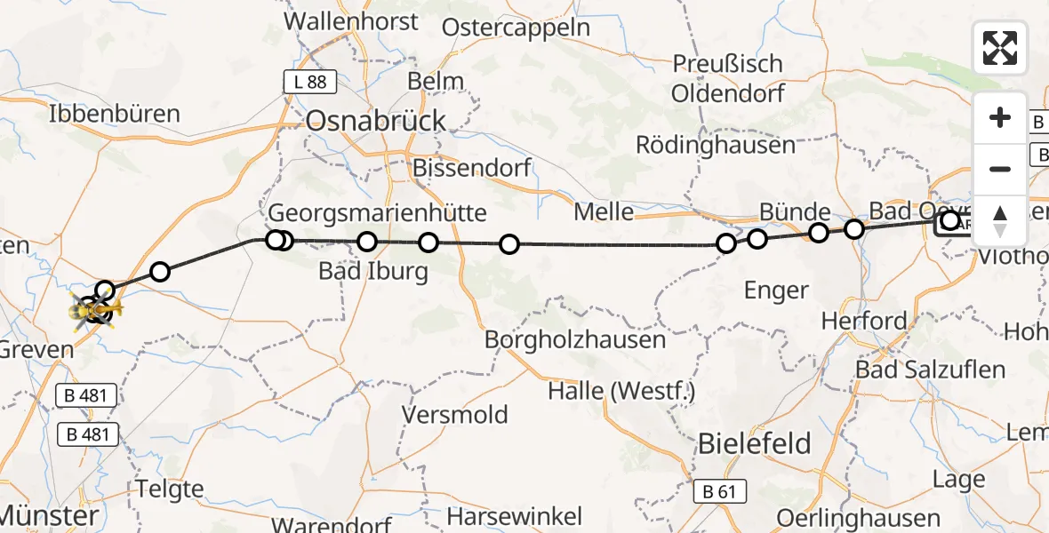 Flugroute Ambulanzhubschrauber Bad Oeynhausen - Christoph  Westfalen-ADAC, 25 Oktober 2026, 18:17