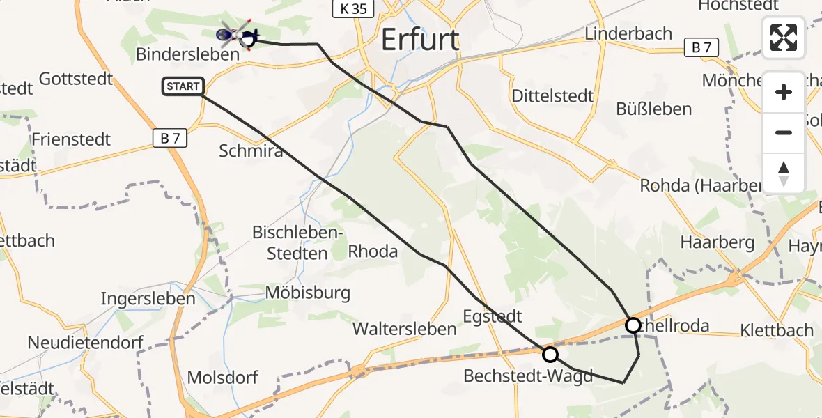 Flugroute Polizeihubschrauber Erfurt - Erfurt-Weimar Flughafen, 25 Oktober 2026, 22:08