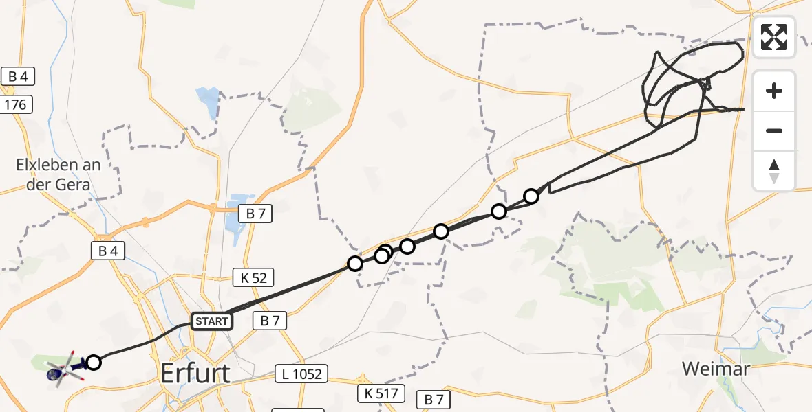 Flugroute Polizeihubschrauber Erfurt - Erfurt-Weimar Flughafen, 25 Oktober 2026, 23:01
