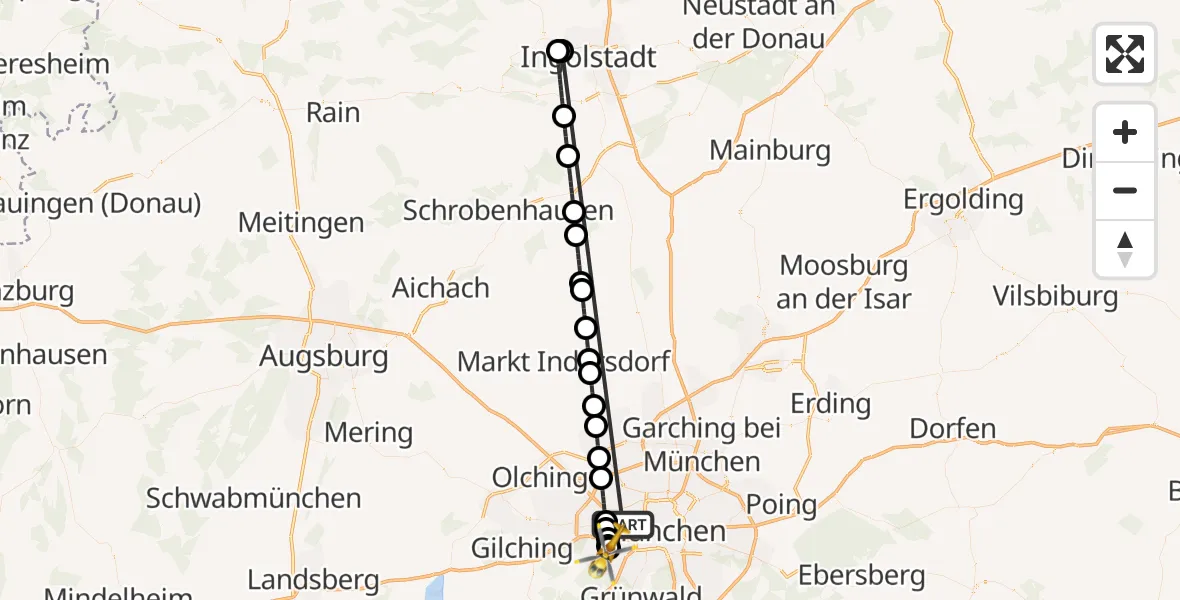 Flugroute Rettungshubschrauber München - DRF Air Rescue München Hubschrauberlandeplatz, 25 Oktober 2026, 23:20
