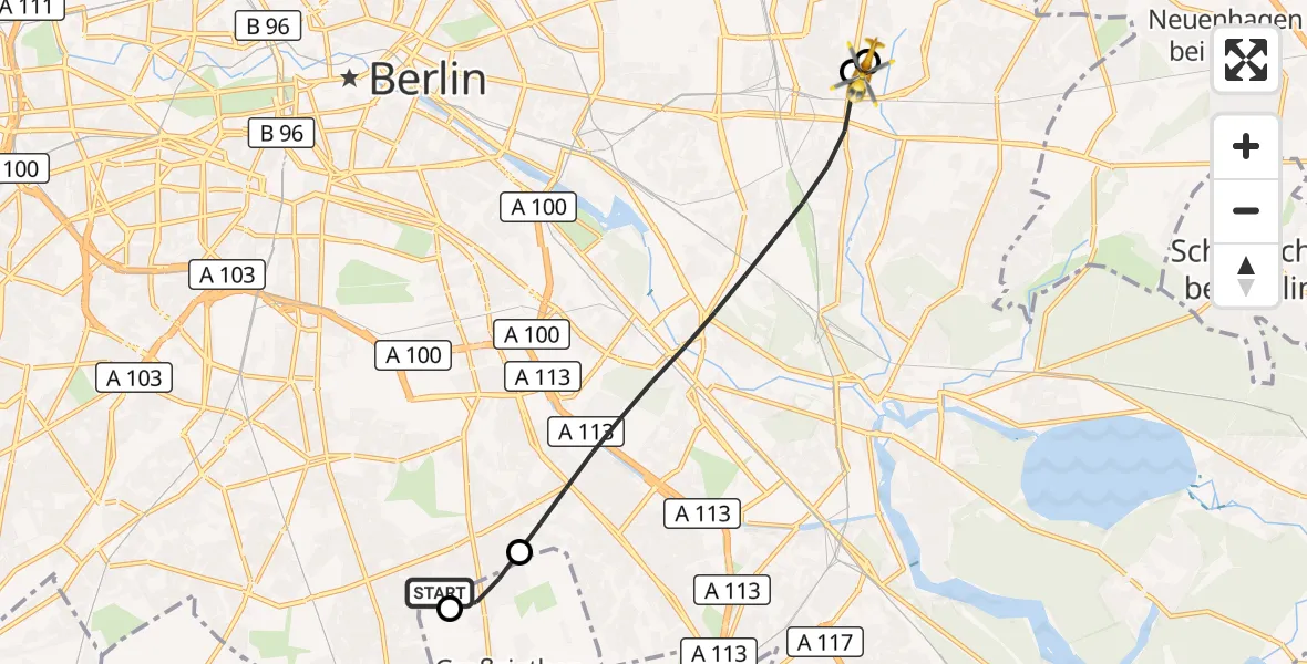 Flugroute Rettungshubschrauber Berlin - Berlin Emergency Hospital, 26 Oktober 2026, 00:56