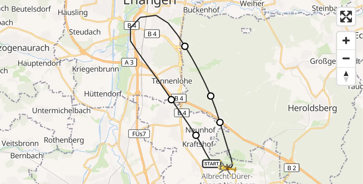 Flugroute Rettungshubschrauber Flughafen Nuremberg - Flughafen Nuremberg, 26 Oktober 2026, 04:38
