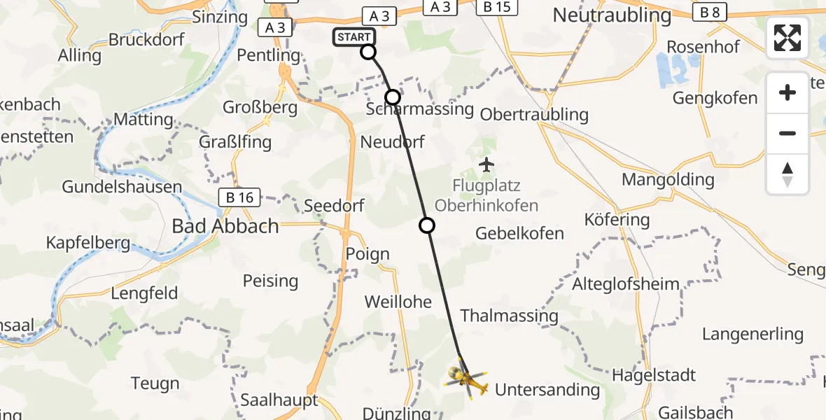 Flugroute Rettungshubschrauber DRF Air Rescue Station Regensburg / Regensburg University Hospital - Thalmassing, 26 Oktober 2026, 05:50