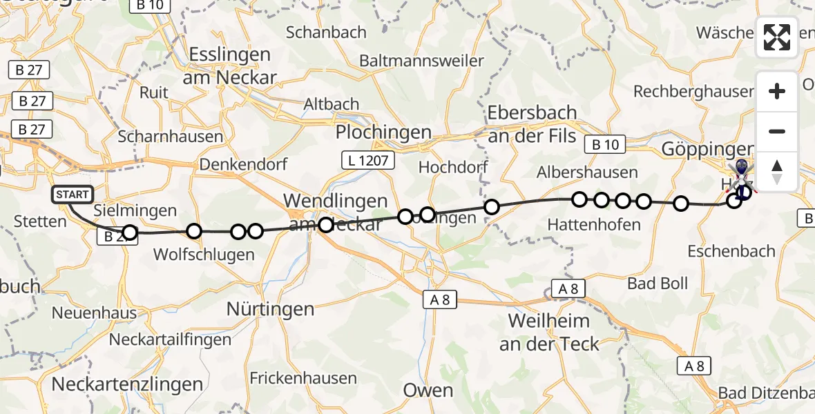 Flugroute Polizeihubschrauber Flughafen Stuttgart - Göppingen, 26 Oktober 2026, 06:03