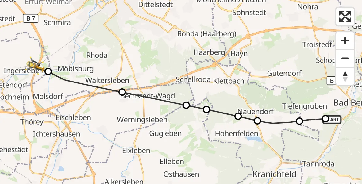 Flugroute Rettungshubschrauber Bad Berka Central Hospital - Nesse-Apfelstädt, 26 Oktober 2026, 06:08