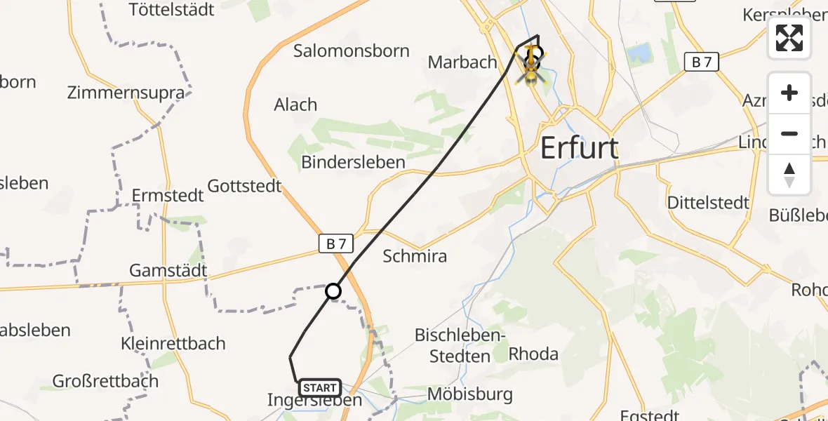 Flugroute Rettungshubschrauber Nesse-Apfelstädt - Helios Clinic Erfurt, 26 Oktober 2026, 06:50