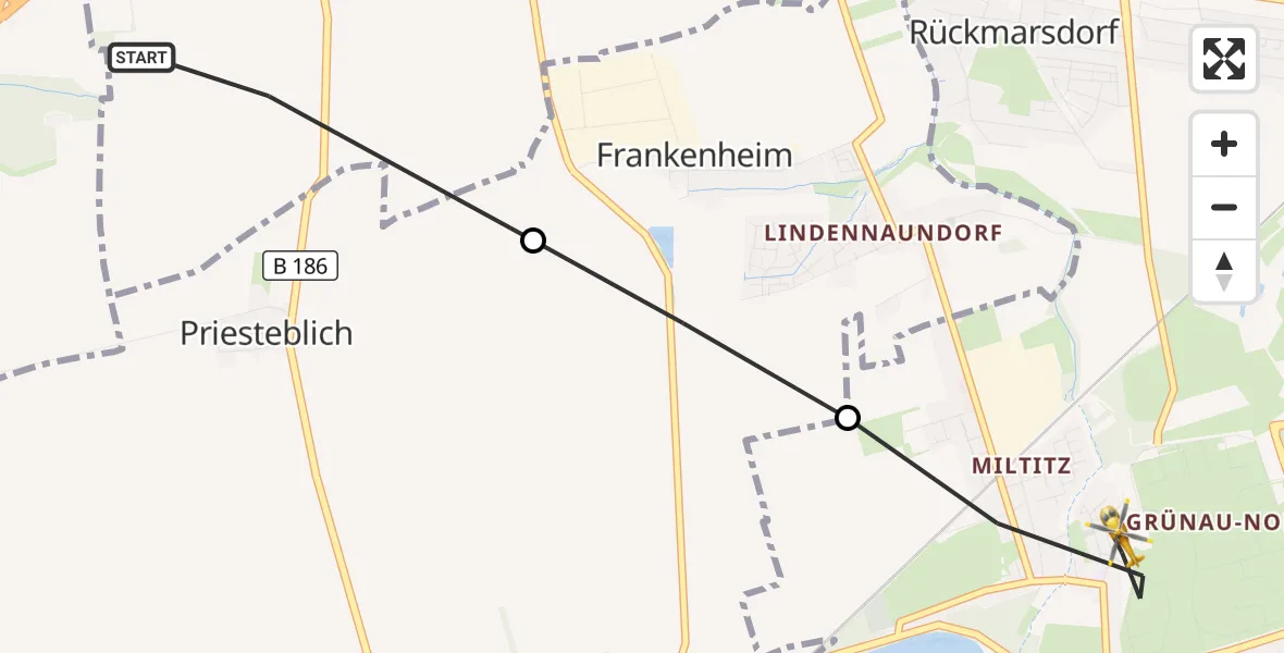 Flugroute Rettungshubschrauber Schkeuditz - Leipzig, 26 Oktober 2026, 07:01