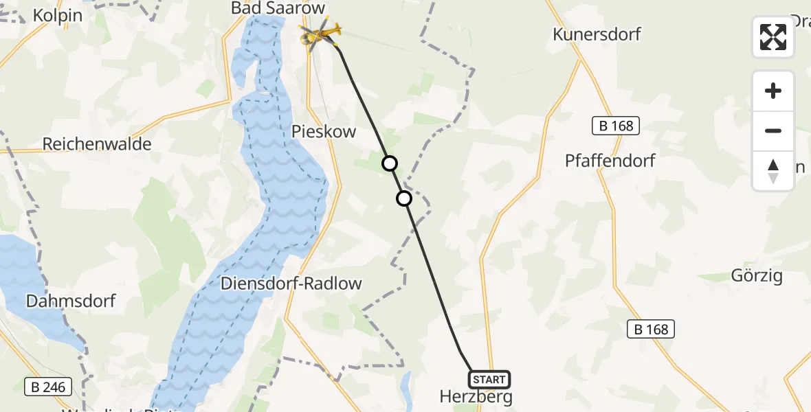 Flugroute Rettungshubschrauber Rietz-Neuendorf - Bad Saarow, 26 Oktober 2026, 07:11