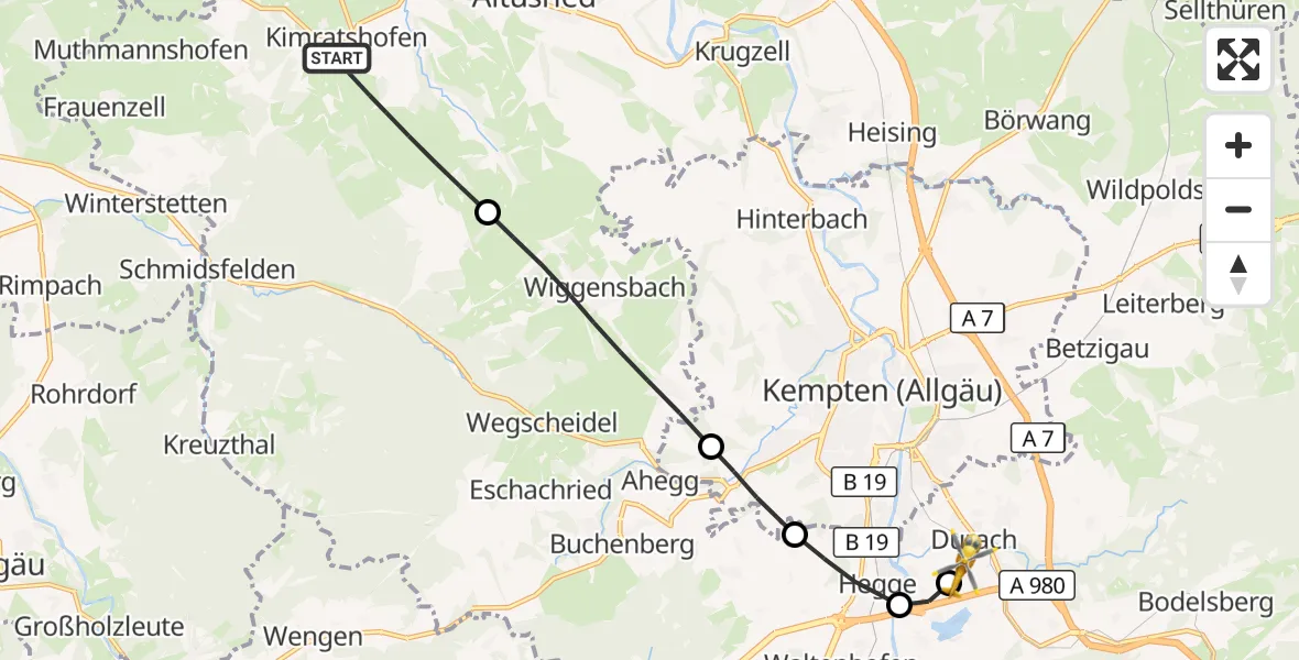 Flugroute Rettungshubschrauber Altusried - Kempten-Durach Flugplatz, 26 Oktober 2026, 07:14