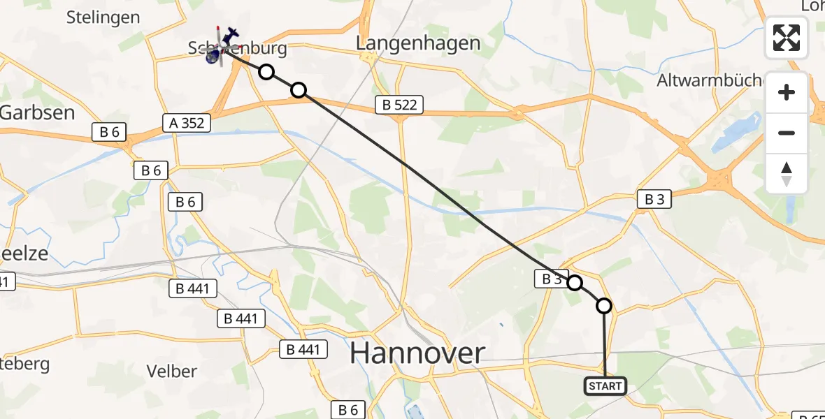 Flugroute Polizeihubschrauber Hannover - Flughafen Hannover, 26 Oktober 2026, 07:17