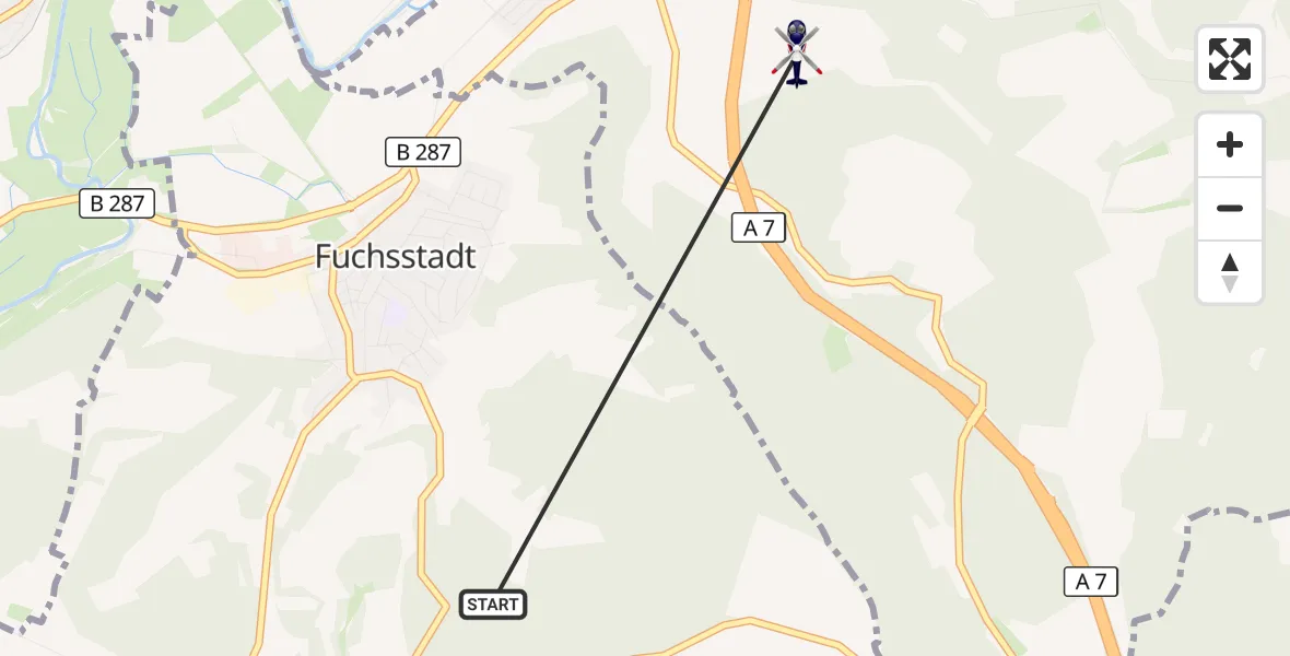 Flugroute Polizeihubschrauber Fuchsstadt - Elfershausen, 26 Oktober 2026, 07:26