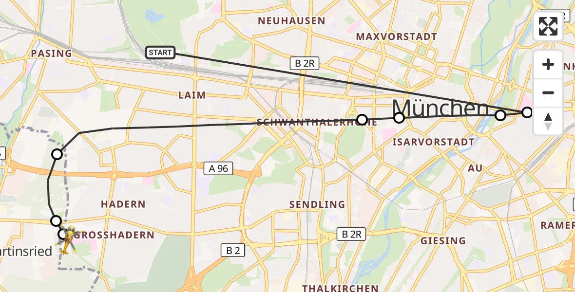 Flugroute Rettungshubschrauber München - DRF Air Rescue München Hubschrauberlandeplatz, 26 Oktober 2026, 07:26