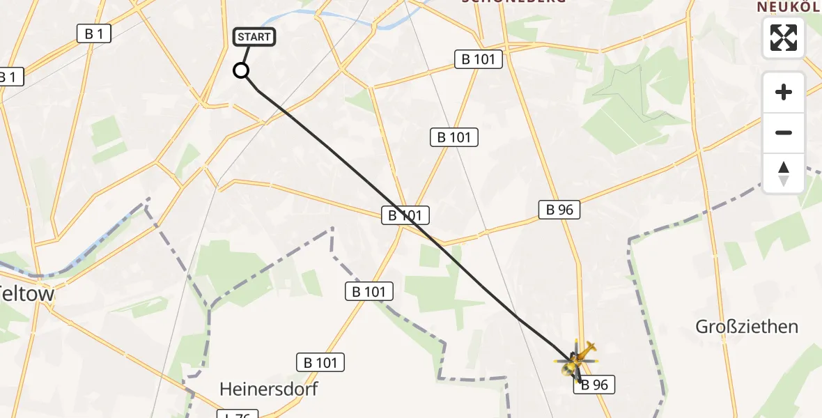 Flugroute Rettungshubschrauber Charité Clinic Benjamin Franklin Campus - Berlin, 26 Oktober 2026, 07:28
