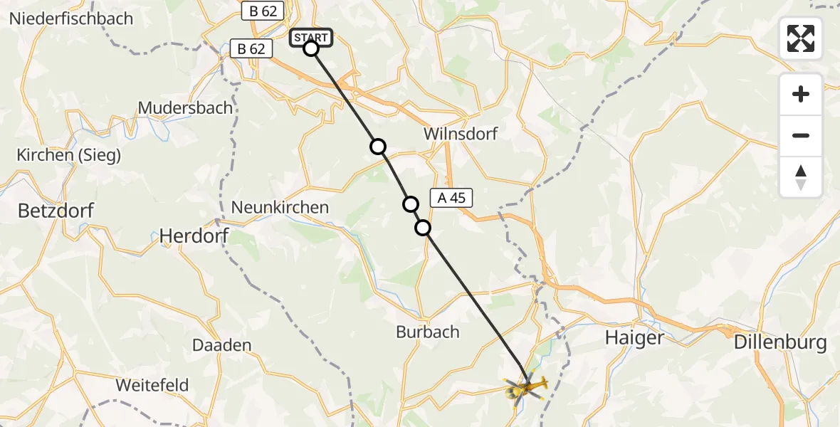 Flugroute Rettungshubschrauber Evangelisches Jung-Stilling Hospital - Burbach, 26 Oktober 2026, 07:34