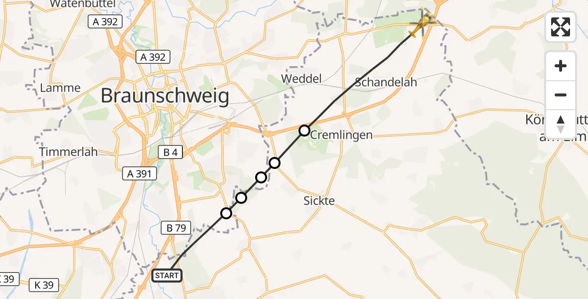 Flugroute Rettungshubschrauber Wolfenbüttel - Cremlingen, 26 Oktober 2026, 07:35
