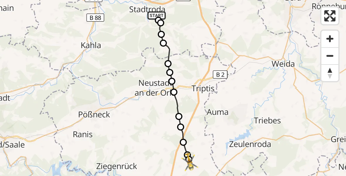 Flugroute Rettungshubschrauber Stadtroda - Oettersdorf, 26 Oktober 2026, 07:38