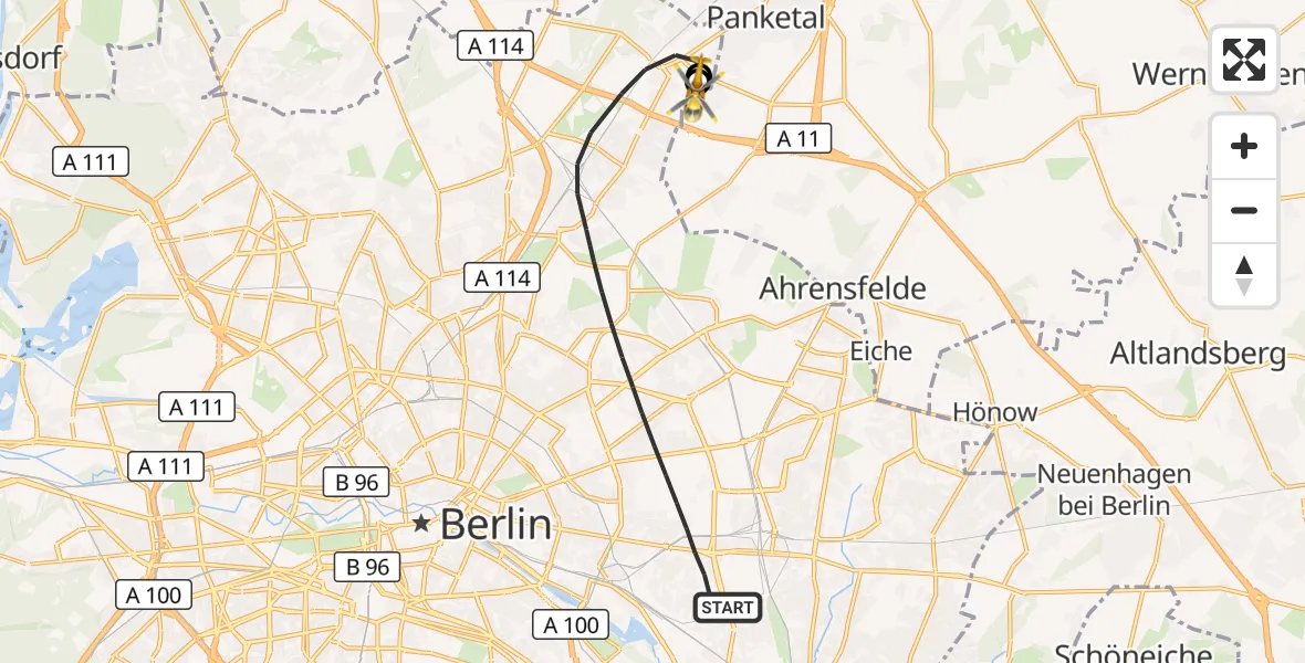 Flugroute Rettungshubschrauber Berlin - Helios Clinic Berlin-Buch, 26 Oktober 2026, 07:42