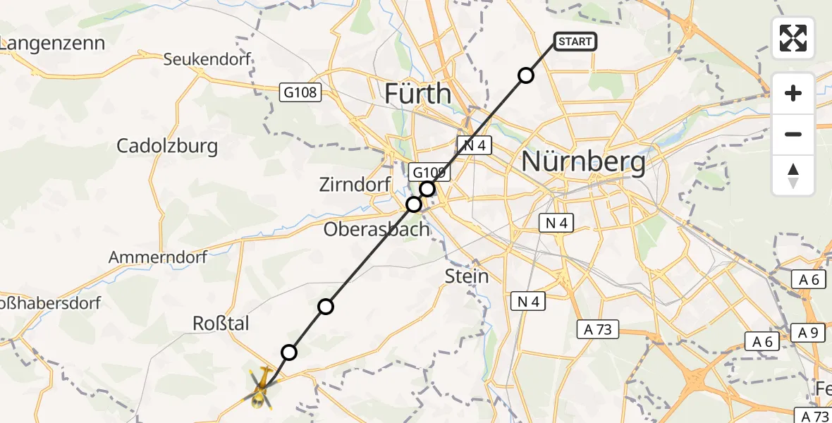 Flugroute Ambulanzhubschrauber Flughafen Nuremberg - Roßtal, 26 Oktober 2026, 07:46