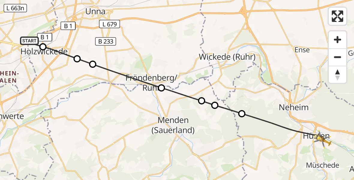 Flugroute Rettungshubschrauber Dortmund Flughafen - Arnsberg, 26 Oktober 2026, 07:47