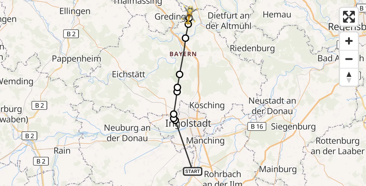 Flugroute Rettungshubschrauber Reichertshofen - Beilngries, 26 Oktober 2026, 07:48