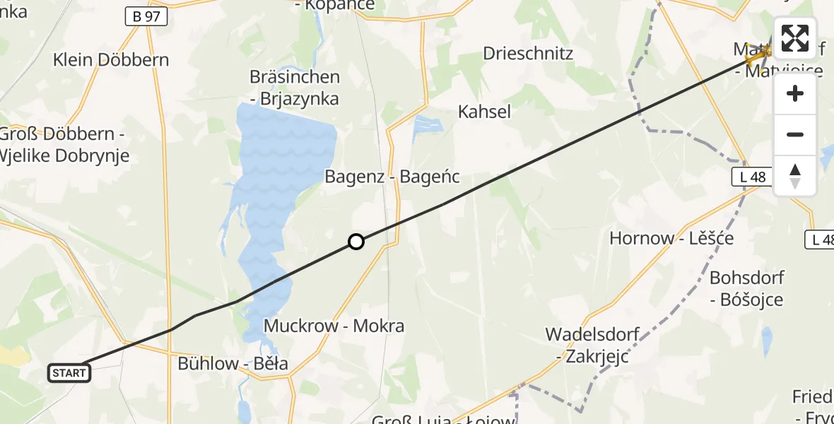 Flugroute Rettungshubschrauber Spremberg - Wiesengrund, 26 Oktober 2026, 07:50