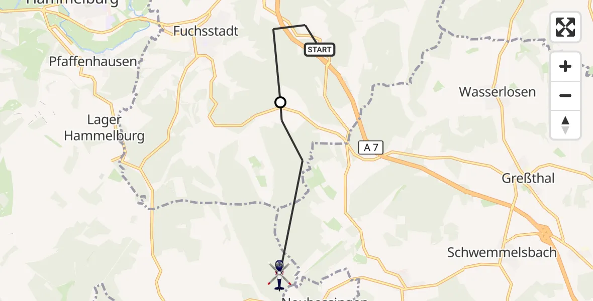 Flugroute Polizeihubschrauber Elfershausen - Hammelburg, 26 Oktober 2026, 07:57