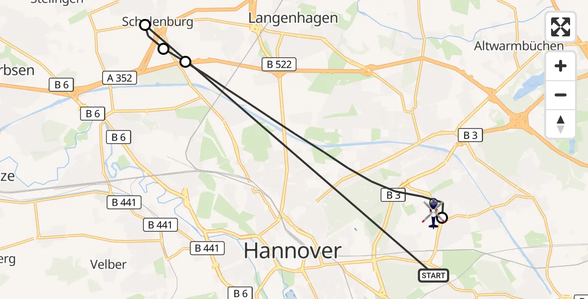 Flugroute Polizeihubschrauber Hannover - Hannover Luftrettung Hubschrauberlandeplatz (Christoph 4), 26 Oktober 2026, 08:02
