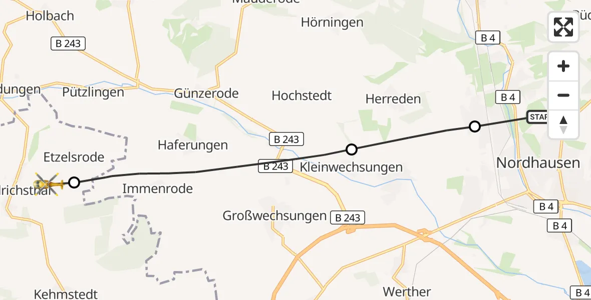 Flugroute Rettungshubschrauber Südharz Hospital Nordhausen - Bleicherode, 26 Oktober 2026, 08:14