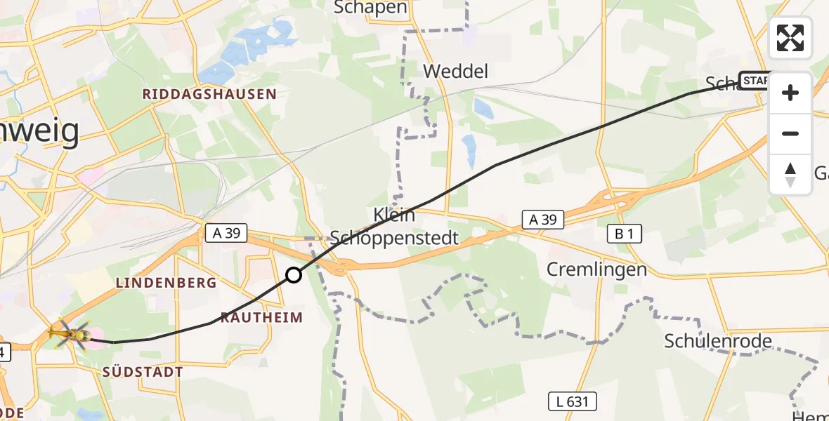 Flugroute Rettungshubschrauber Cremlingen - Braunschweig, 26 Oktober 2026, 08:15