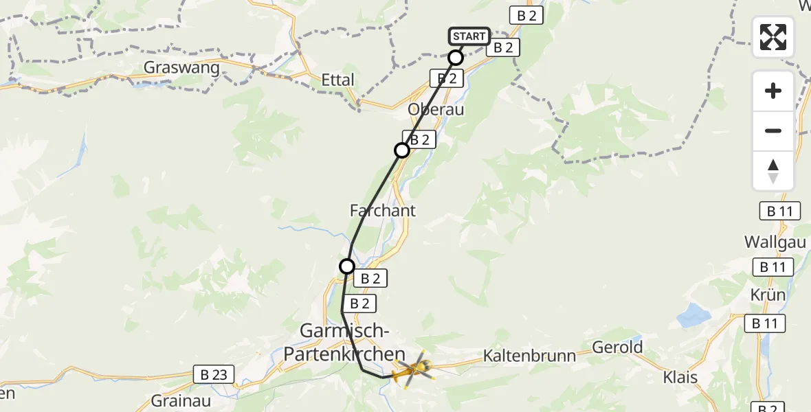 Flugroute Rettungshubschrauber Eschenlohe - Garmisch-Partenkirchen Clinic Hubschrauberlandeplatz, 26 Oktober 2026, 08:18