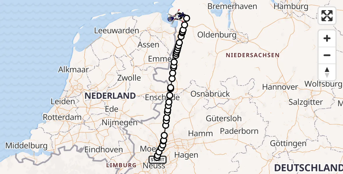 Flugroute Polizeihubschrauber Düsseldorf Flughafen - Emden, 26 Oktober 2026, 08:19