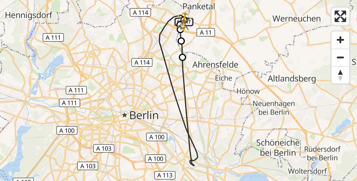Flugroute Rettungshubschrauber Helios Clinic Berlin-Buch - Helios Clinic Berlin-Buch, 26 Oktober 2026, 08:24