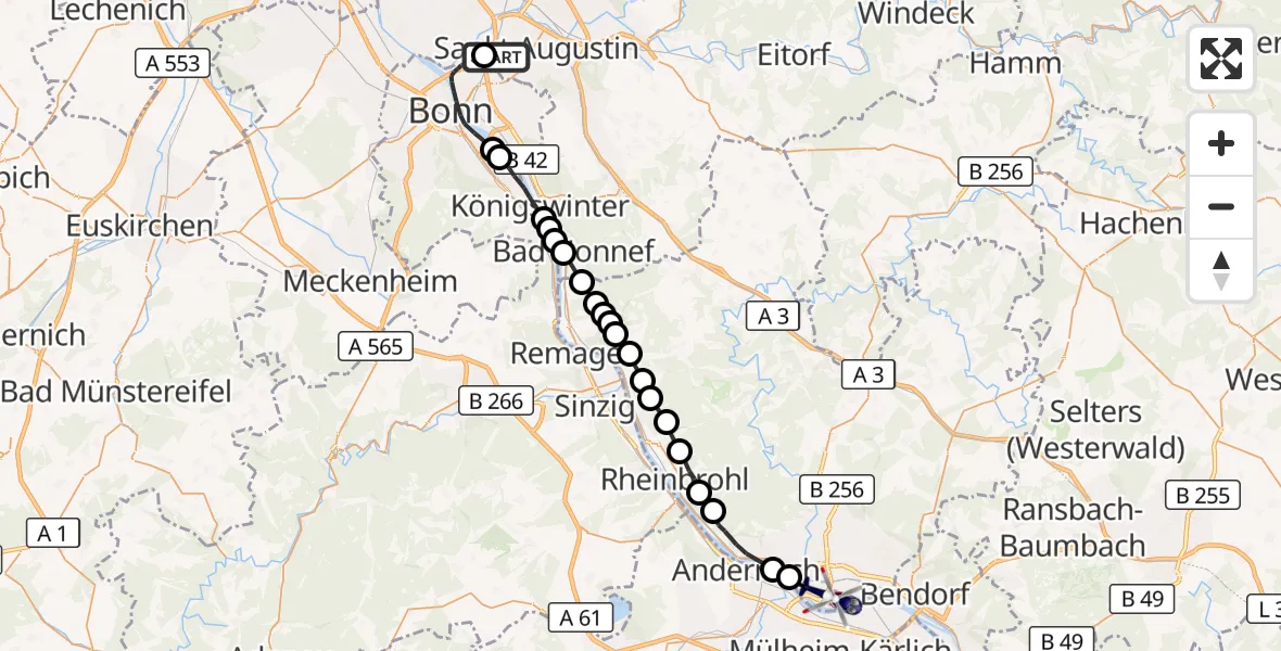 Flugroute Polizeihubschrauber Sankt Augustin - Neuwied, 26 Oktober 2026, 08:27