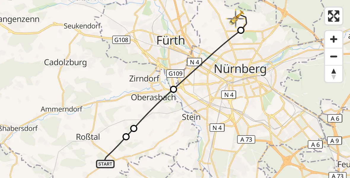 Flugroute Ambulanzhubschrauber Roßtal - Flughafen Nuremberg, 26 Oktober 2026, 08:33
