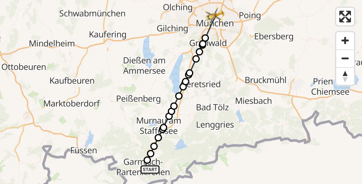 Flugroute Rettungshubschrauber Garmisch-Partenkirchen - München, 26 Oktober 2026, 08:39