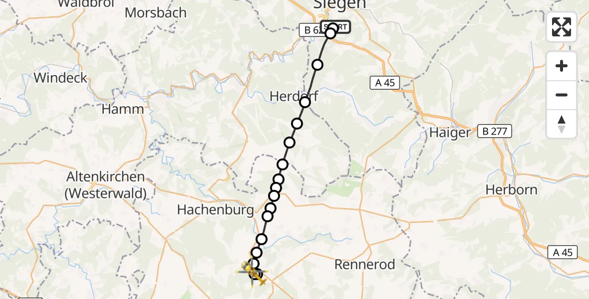 Flugroute Rettungshubschrauber Evangelisches Jung-Stilling Hospital - Rotenhain, 26 Oktober 2026, 08:42
