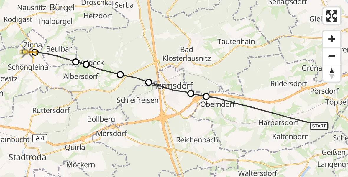 Flugroute Rettungshubschrauber Kraftsdorf - Schöngleina, 26 Oktober 2026, 08:52