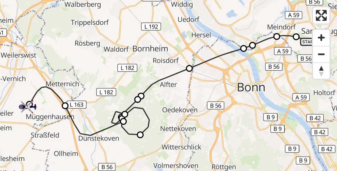 Flugroute Polizeihubschrauber Bonn-Hangelar Flugplatz - Weilerswist UL, 26 Oktober 2026, 08:58