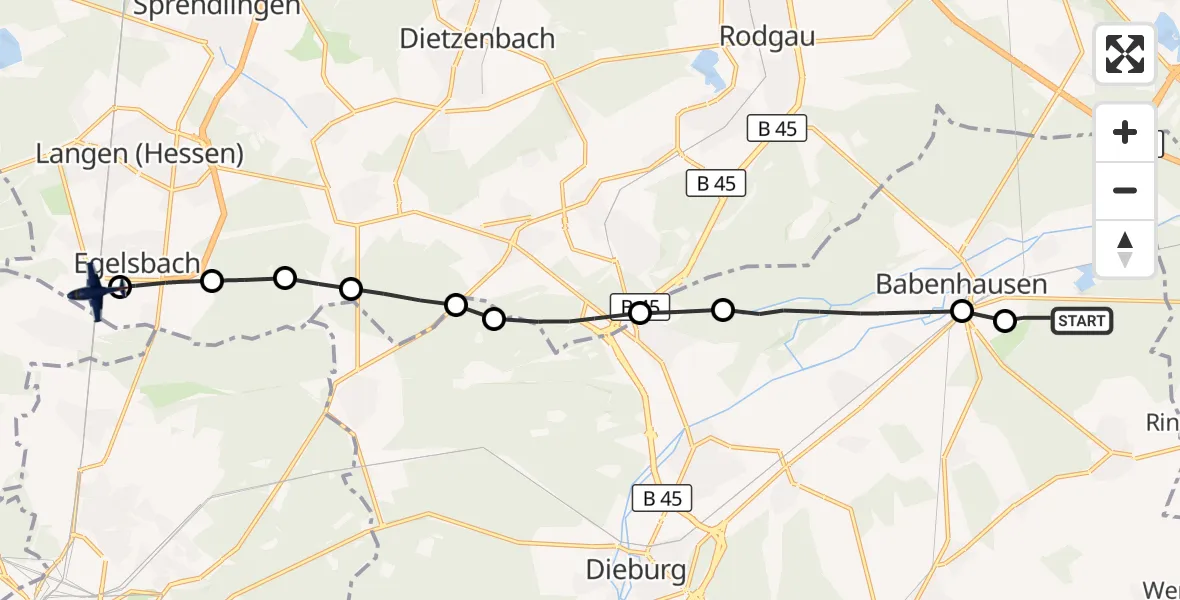 Flugroute Polizeiflugzeug Babenhausen - Flughafen Frankfurt-Egelsbach, 26 Oktober 2026, 09:09