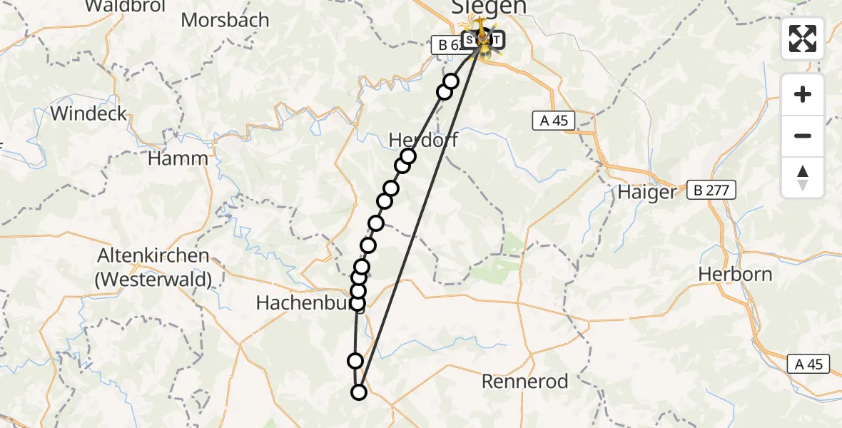Flugroute Rettungshubschrauber Evangelisches Jung-Stilling Hospital - Evangelisches Jung-Stilling Hospital, 26 Oktober 2026, 09:24