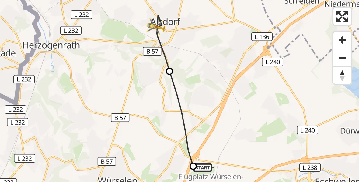 Flugroute Rettungshubschrauber Aachen-Merzbrück Flughafen - Alsdorf, 26 Oktober 2026, 09:26
