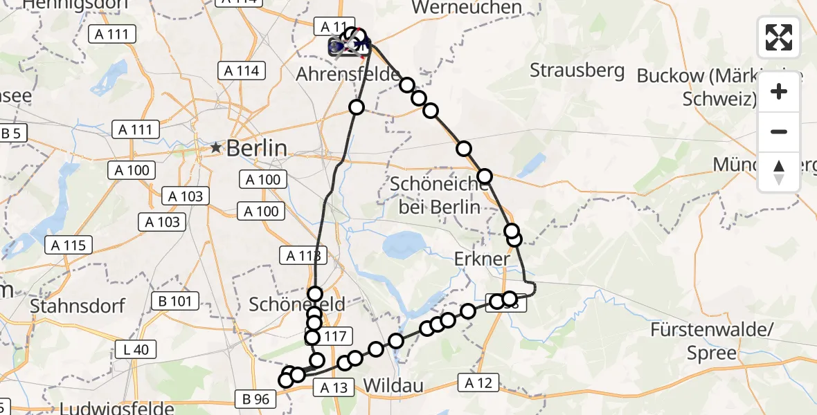 Flugroute Polizeihubschrauber Ahrensfelde Hubschrauberlandeplatz - Ahrensfelde Hubschrauberlandeplatz, 26 Oktober 2026, 09:28