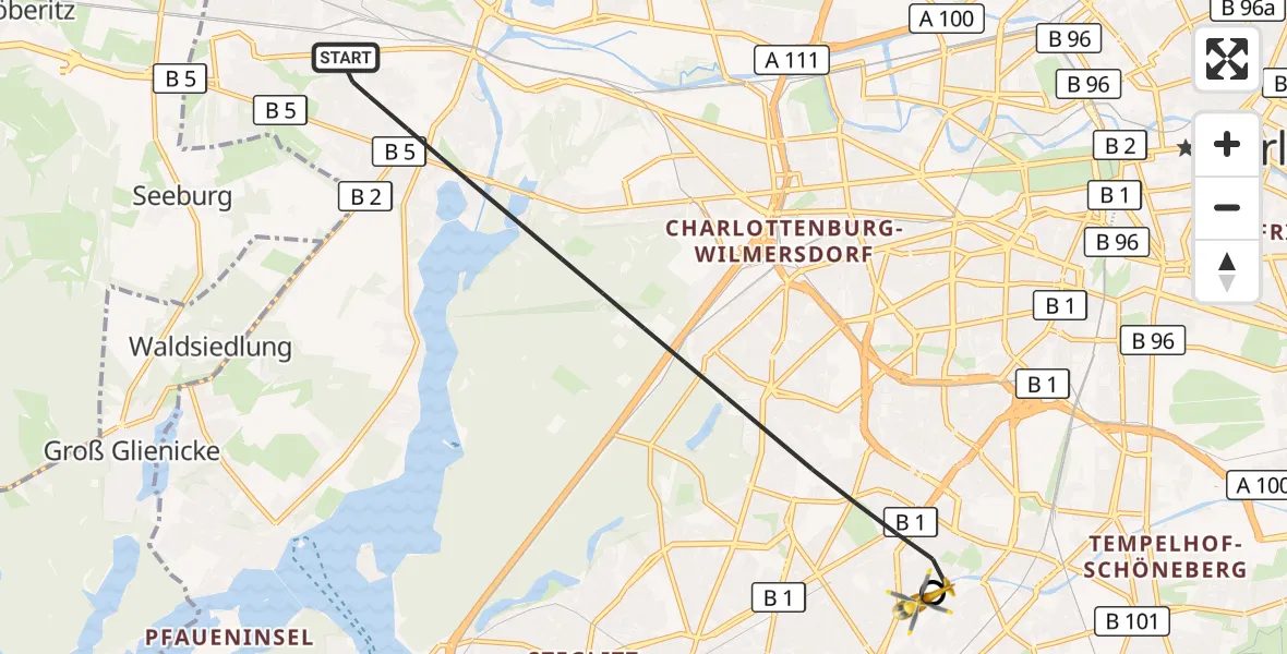 Flugroute Rettungshubschrauber Berlin - Charité Clinic Benjamin Franklin Campus, 26 Oktober 2026, 09:31