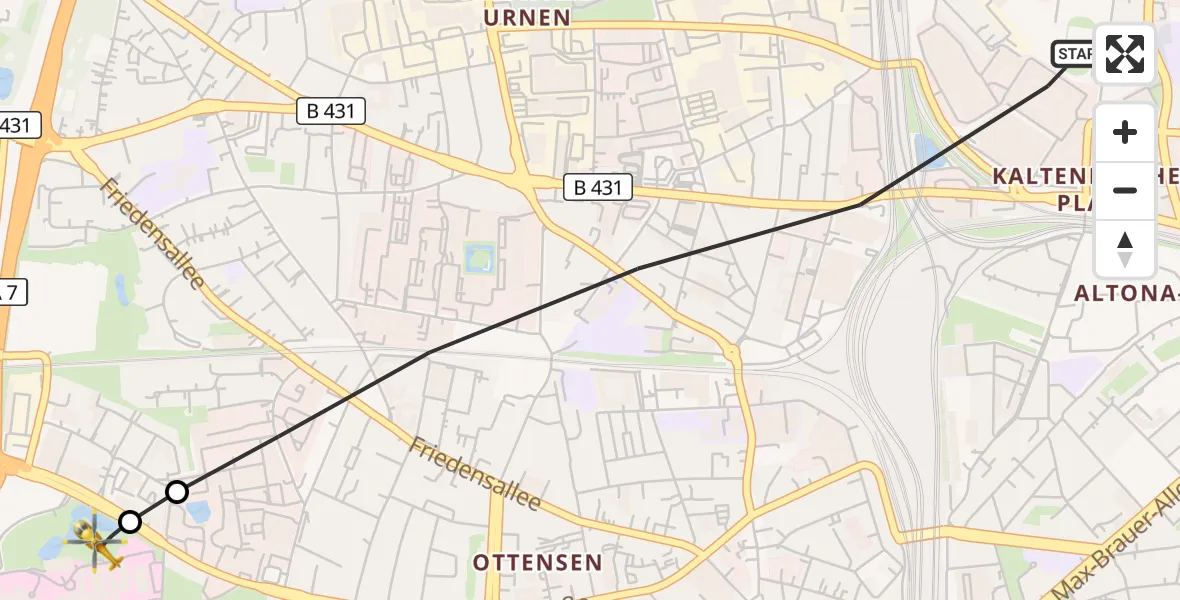 Flugroute Rettungshubschrauber Hamburg - Asklepios Hospital Altona, 26 Oktober 2026, 09:41