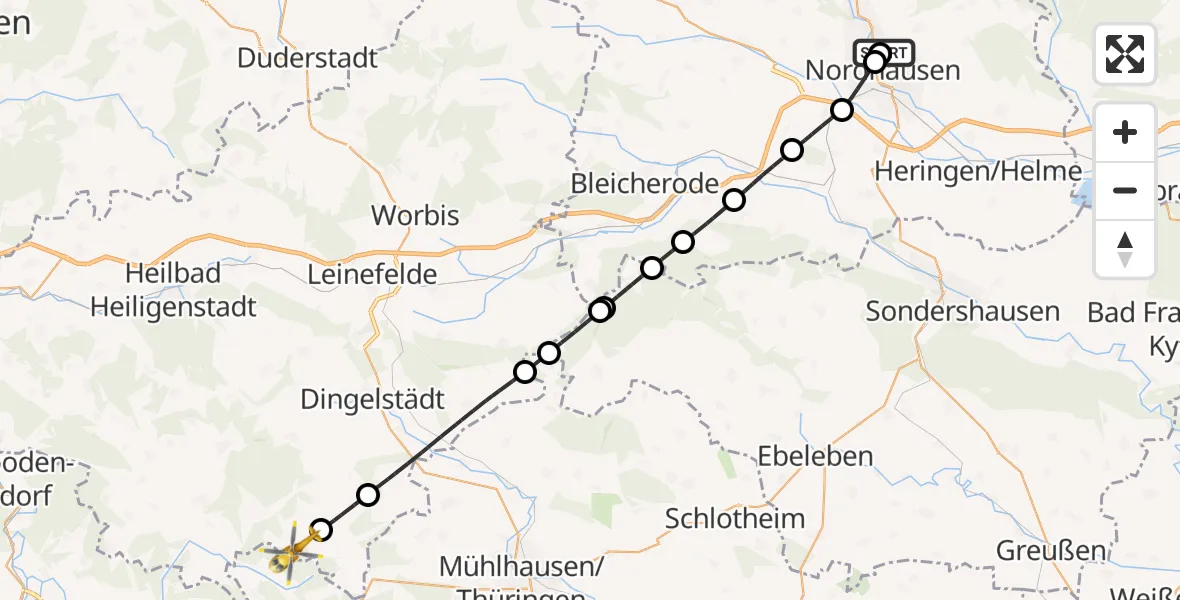 Flugroute Rettungshubschrauber Südharz Hospital Nordhausen - Südeichsfeld, 26 Oktober 2026, 09:41