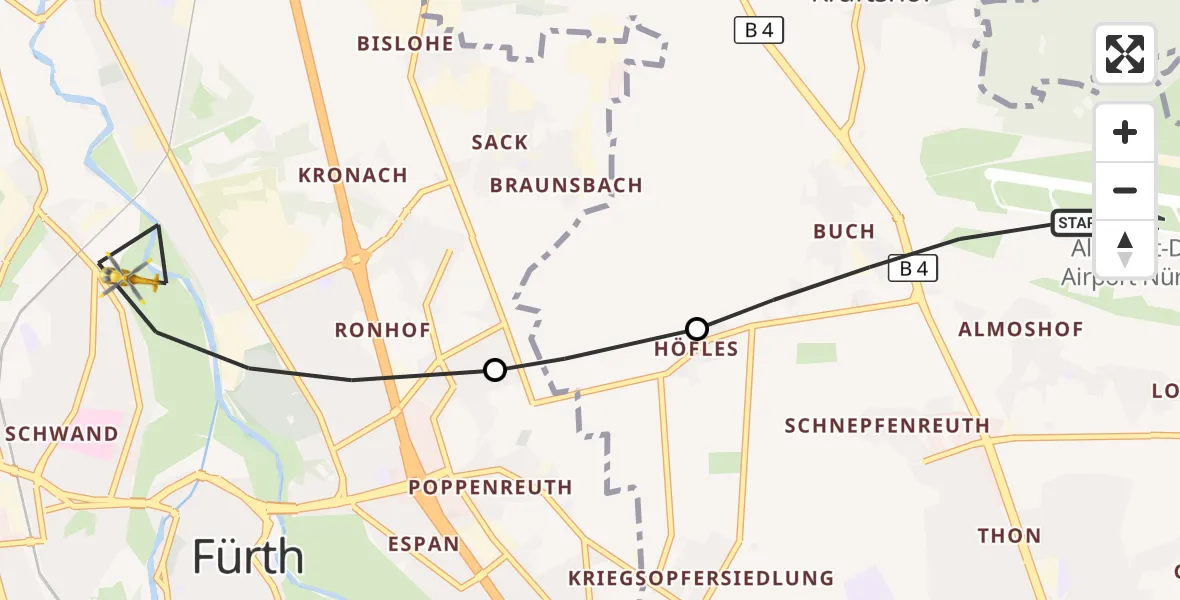 Flugroute Rettungshubschrauber Flughafen Nuremberg - Fürth, 26 Oktober 2026, 09:45