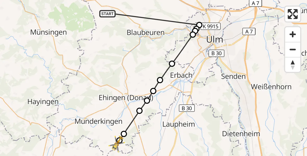 Flugroute Rettungshubschrauber Heroldstatt - Oberstadion, 26 Oktober 2026, 09:47