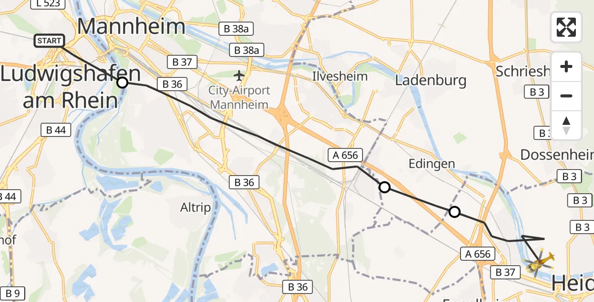 Flugroute Rettungshubschrauber Ludwigshafen am Rhein - Heidelberg, 26 Oktober 2026, 09:50